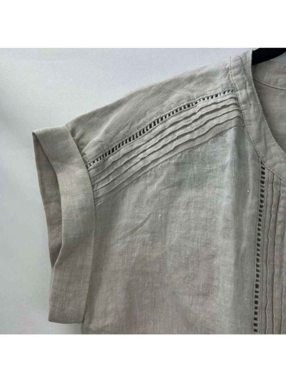 Talbots Women's S 100% Linen Blouse Beige Pintuck Lace Trim Button Down Top NWT - Picture 14 of 16